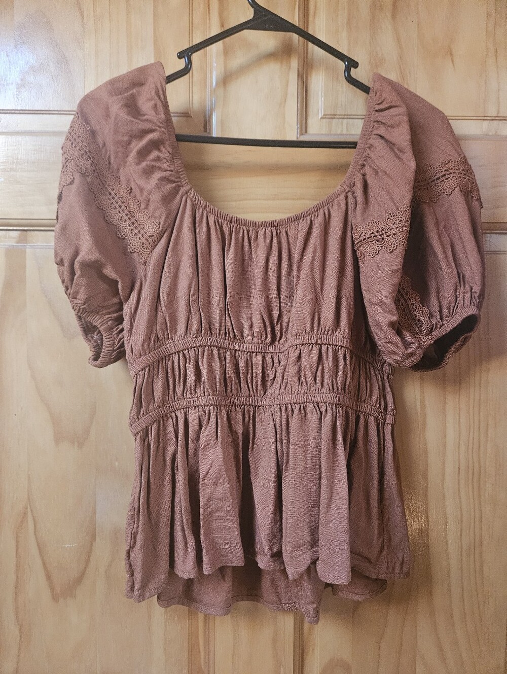 Rust Orange Puff-Sleeve Peplum Blouse Earthbound - Picture 7 of 7